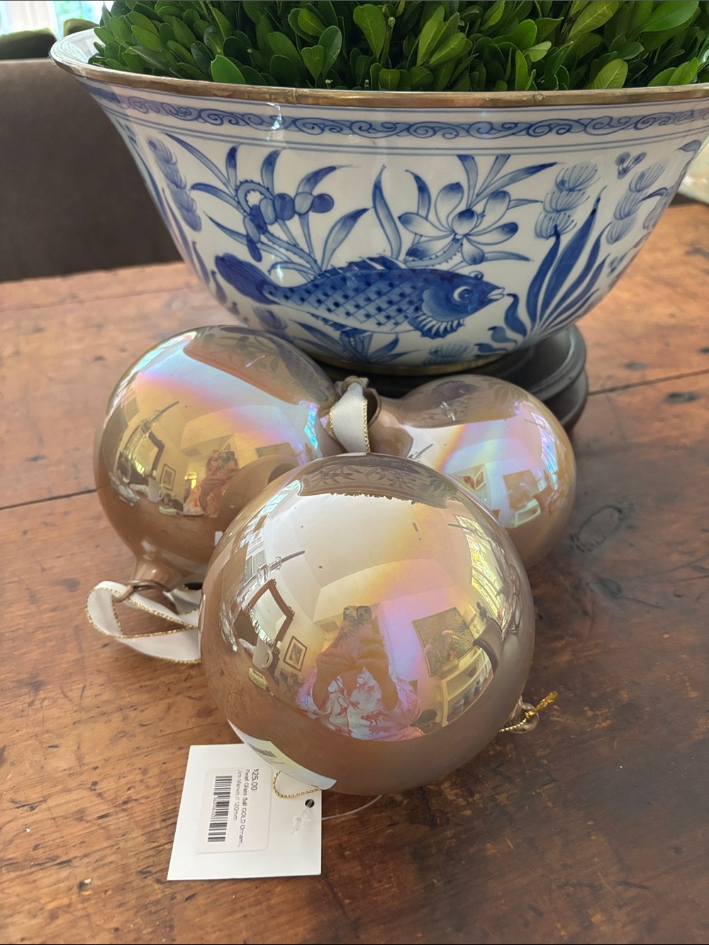 Set of 3 Jim Marvin Pearl Glass Ball Ornaments